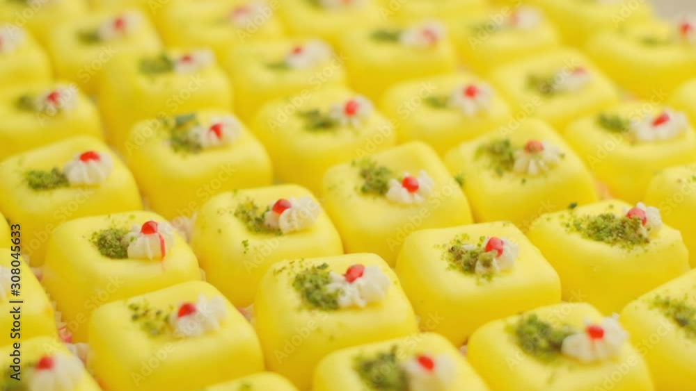 Slow motion close-up shooting of sweet berry and fruit brand desserts Slow motion close-up shooting of sweet berry and fruit brand desserts