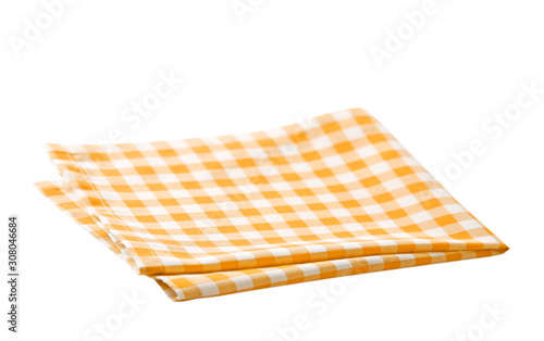 Foto Yellow picnic cloth isolated,checkered towel.
