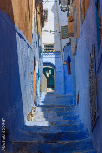 Typical beautiful moroccan architecture in Chefchaouen blue city medina in Morocco © Екатерина Спиридонов