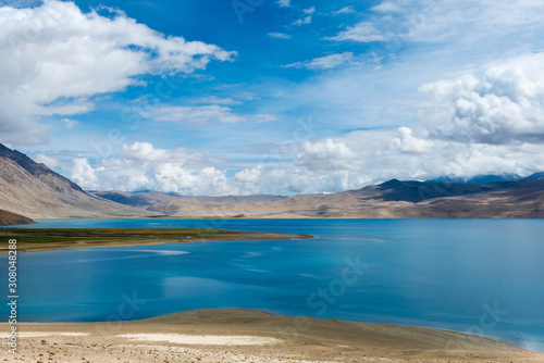 Ladakh, India - Jul 13 2019 - Tso Moriri Lake in Changthang Plateau, Ladakh, Jammu and Kashmir, India. It is part of Ramsar Convention - Tsomoriri.