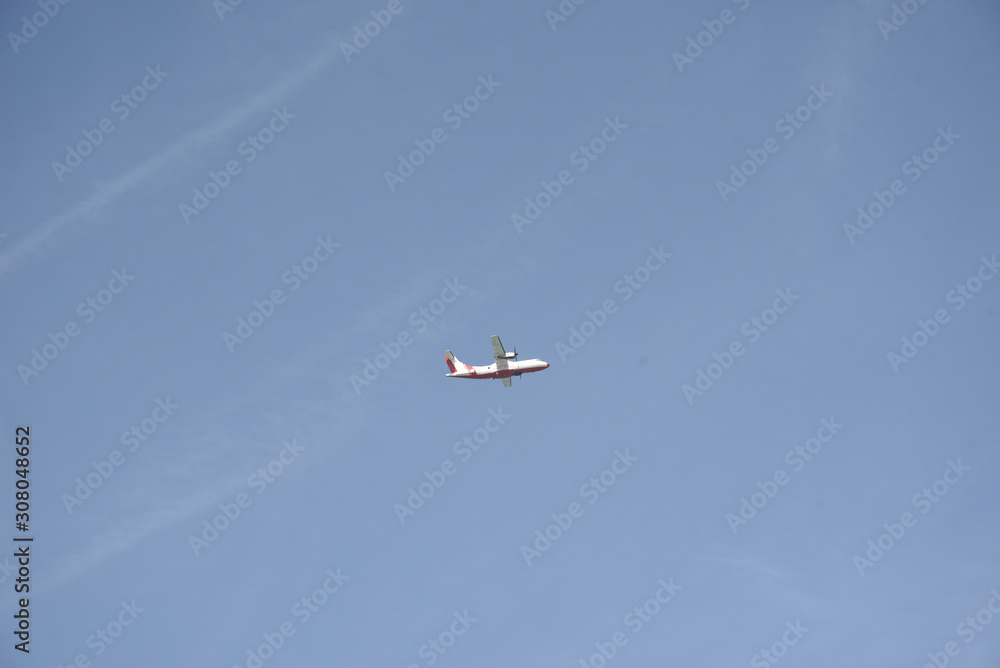 Airplane in the Sky by Morning with Clear Sky Airplane in the Sky by Morning with Clear Sky