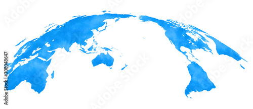 水彩風、世界地図、青