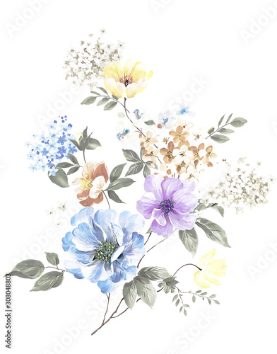 Computer drawn beautiful flowers illustration