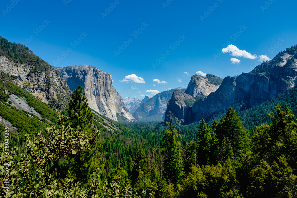 Tunnel view of the Yosemite National Park, Beautiful forrest landscape with blue sky background