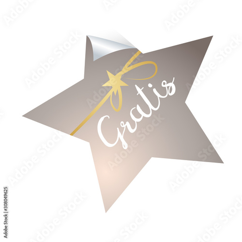 Gratis, dekorativer silberner Stern mit goldener Schleife und Handschrift