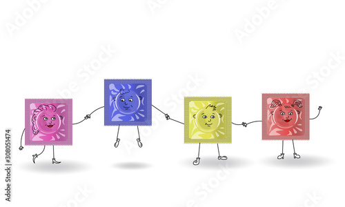 Four Cartoon Condoms