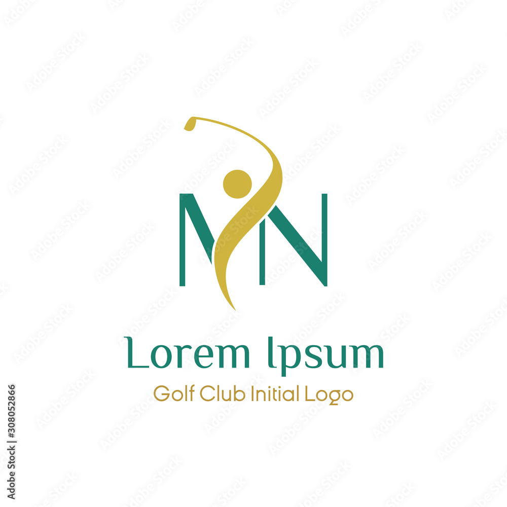 initial M N golf with golfer icon vector logo design illustration. letter M N symbol icon initial M N golf with golfer icon vector logo design illustration. letter M N symbol icon
