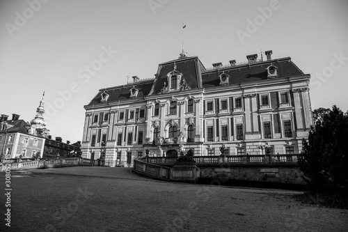 Classical-style palace. Black and white