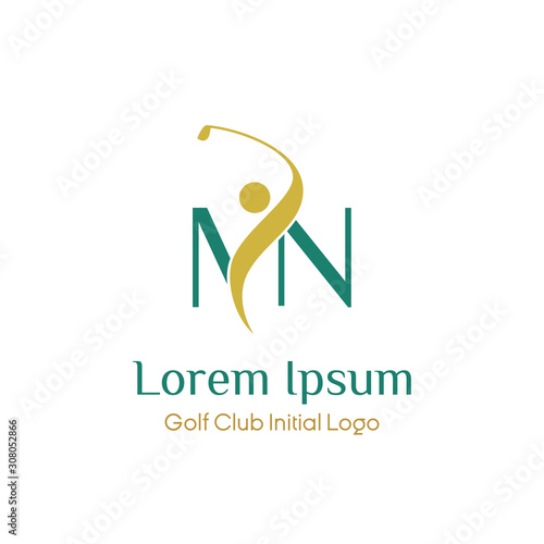 initial M N golf with golfer icon vector logo design illustration. letter M N symbol icon