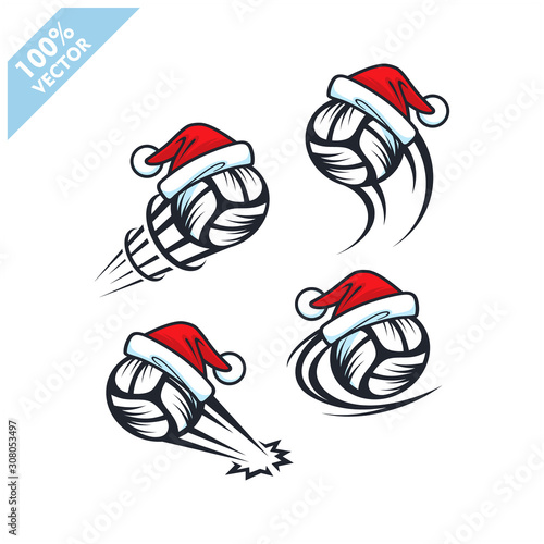 Volleyball ball with santa hat christmas theme set of 4 logo vector	