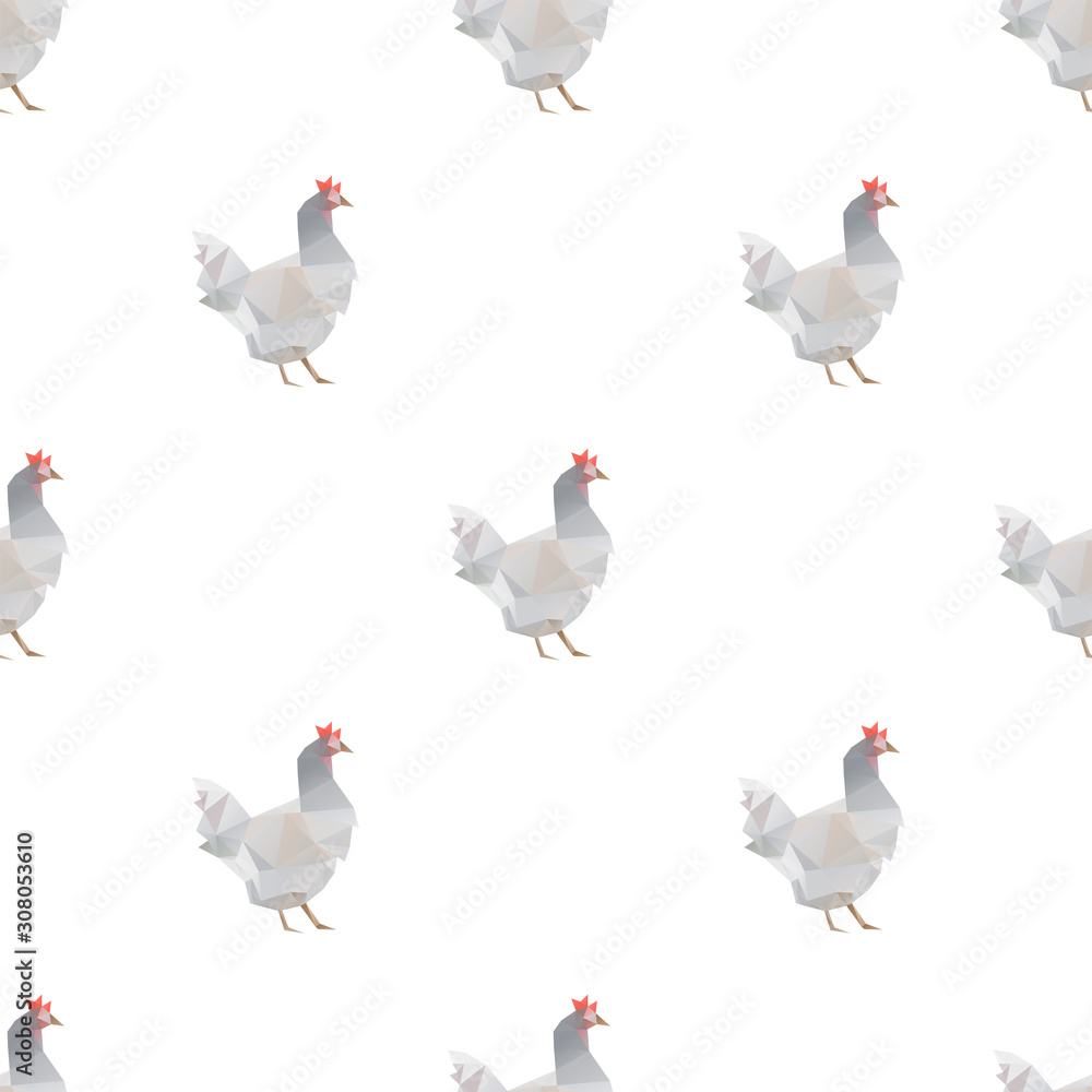 Chicken triangle shape seamless pattern backgrounds. Wrapping paper template. Polygonal design illustration.