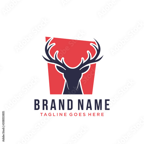 deer head silhouette logo design vector template. modern flat wild animal illustration style