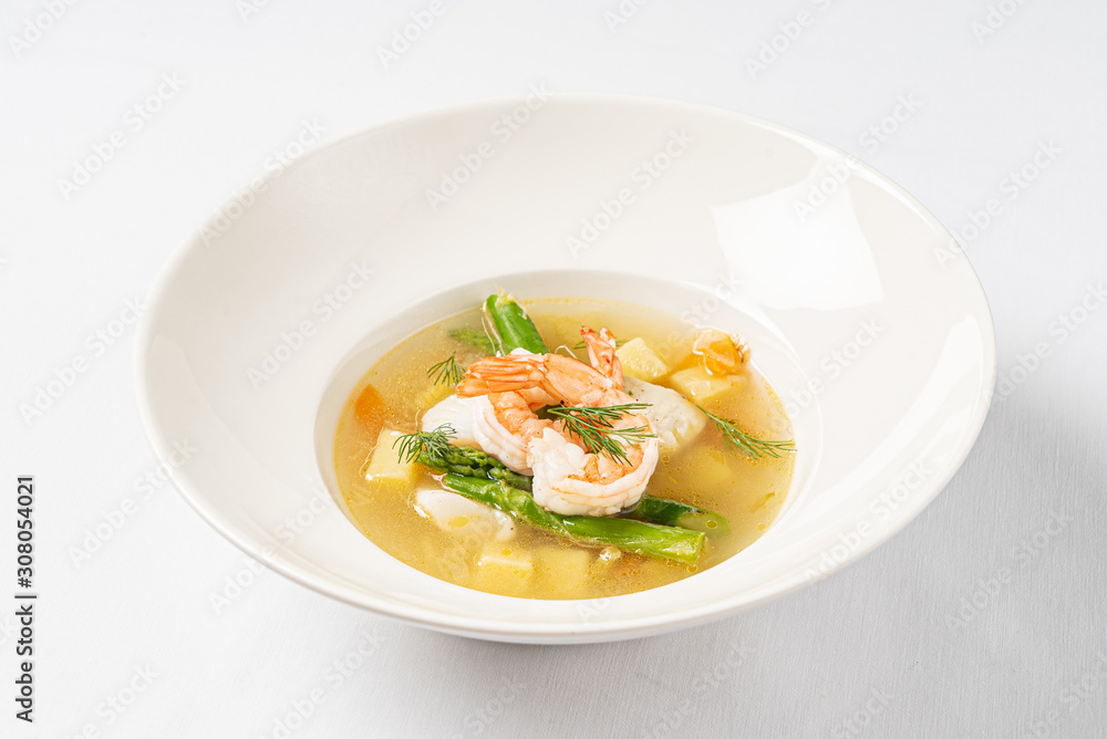 seafood soup on the white background seafood soup on the white background