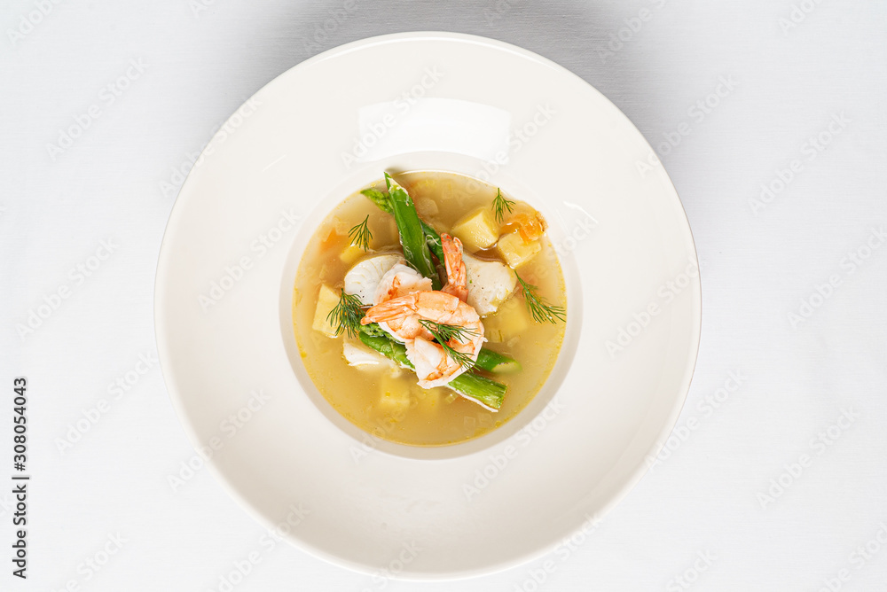 seafood soup on the white background