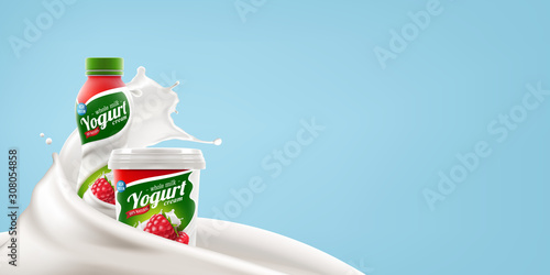 Raspberry yougurt brand new packaging design for milk or yogurt product branding or advertising design