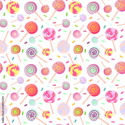 Hard candy colorful isolated illustration seamless pattern, cartoon style sweet candy vector design.