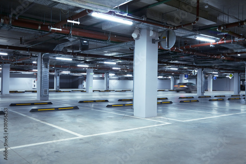 Horizontal image of underground parking lot