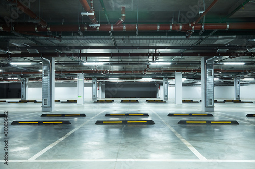 Horizontal image of empty underground parking lot