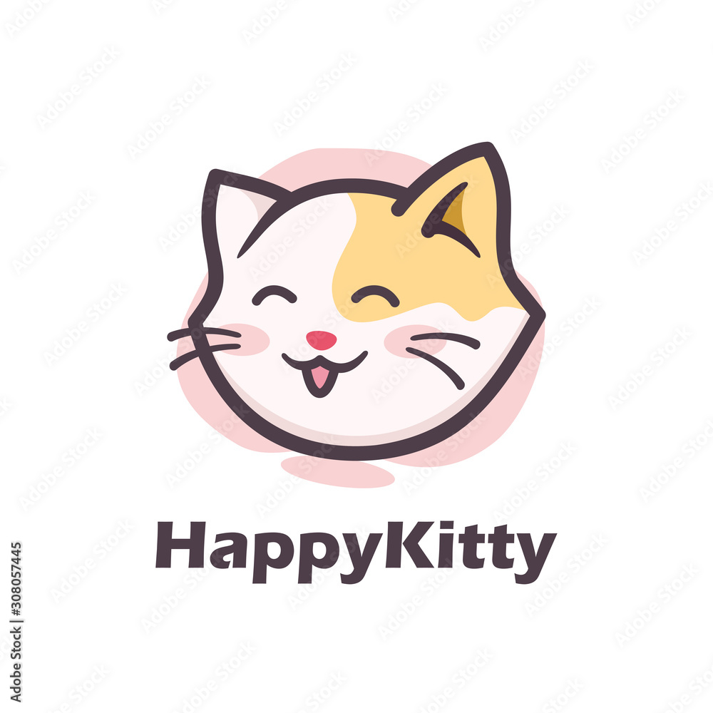 cute happy kitty cartoon character logo design illustration. adorable cat mascot cartoon. smiling cat cartoon label logo. can be used for cat lover, pet shop, pet care cute happy kitty cartoon character logo design illustration. adorable cat mascot cartoon. smiling cat cartoon label logo. can be used for cat lover, pet shop, pet care