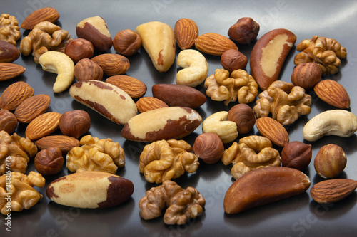 Different kinds of nuts. Healthy and protein food