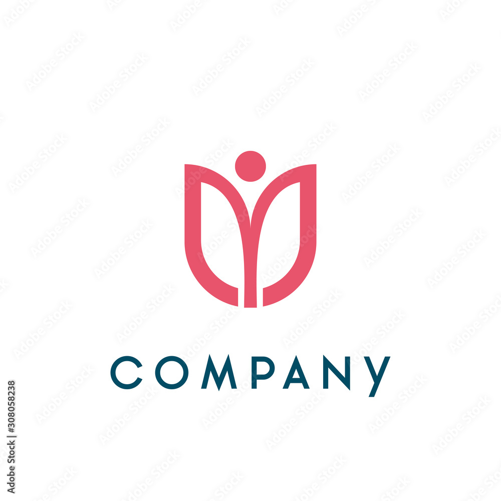 Fototapeta tulip flower with human silhouette concept design. beauty spa salon logo. healthy yoga logo. cosmetic brand logo.