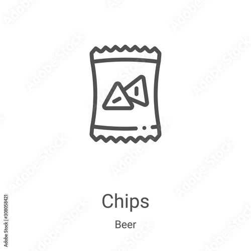 chips icon vector from beer collection. Thin line chips outline icon vector illustration. Linear symbol for use on web and mobile apps, logo, print media