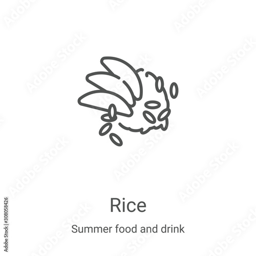 rice icon vector from summer food and drink collection. Thin line rice outline icon vector illustration. Linear symbol for use on web and mobile apps, logo, print media