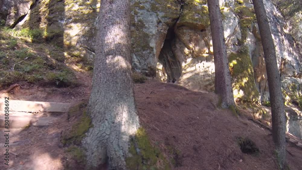 Licu Langu Sandstone Cliffs. Sand Formations at Lode Behind Cesis in Latvia. Camera Move Forward to the Cliffs Pov Steadicam Shot Licu Langu Sandstone Cliffs. Sand Formations at Lode Behind Cesis in Latvia. Camera Move Forward to the Cliffs Pov Steadicam Shot