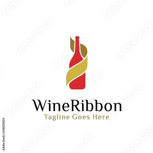 wine bottle and ribbon logo design template. vineyard icon. bar, cafe, restaurant symbol icon