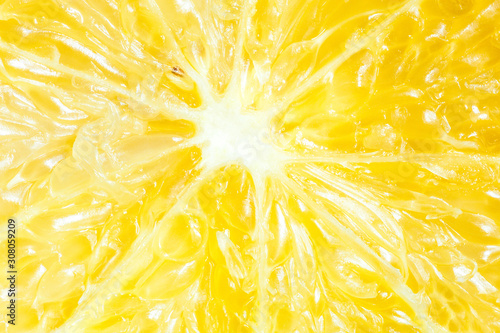 Yellow sliced lemon texture close up