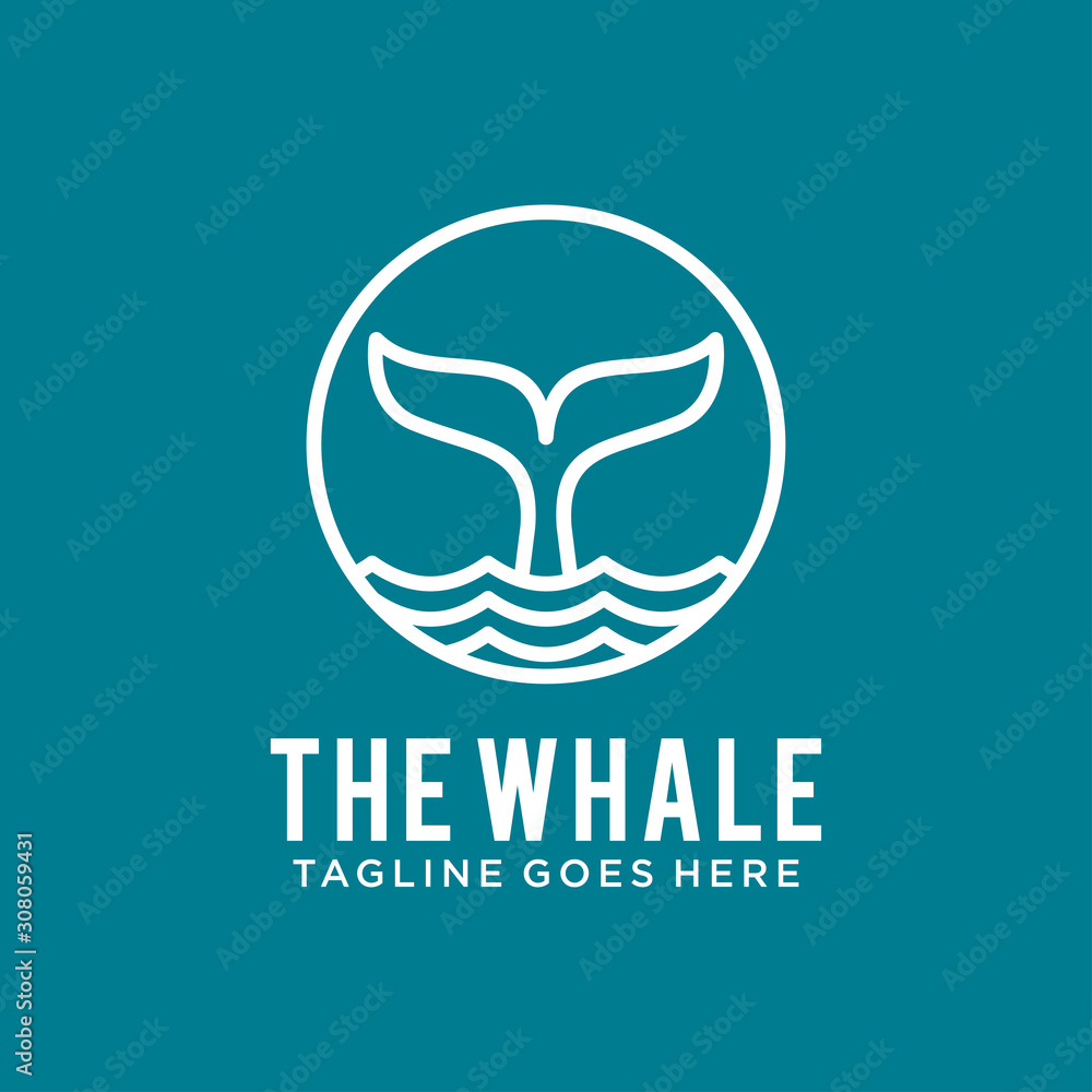 whale logo design template with line art concept style. modern vector