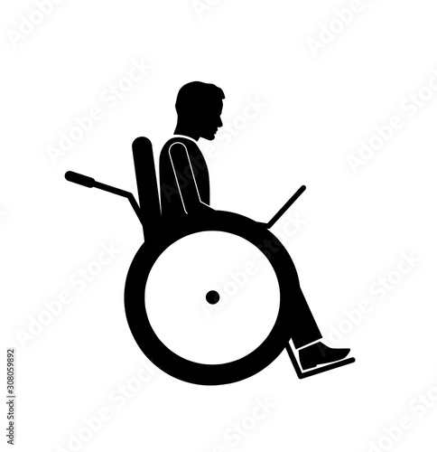man in a wheelchair is sitting with a laptop. employment of disabled people. mutual assistance and revenue. vector illustration.