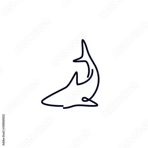 simple minimalist line art, monoline, outline shark logo design vector template illustration. animal wildlife symbol icon