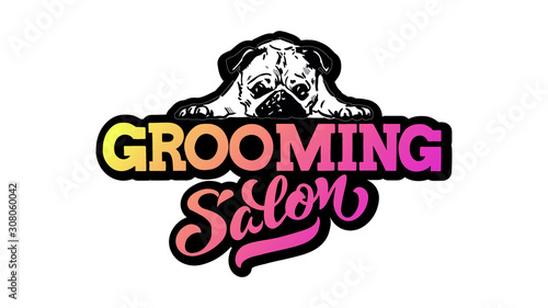 Logo for dog hair salon, dog styling and grooming shop, store for pets. Vector illustration isolated on white background. EPS 10