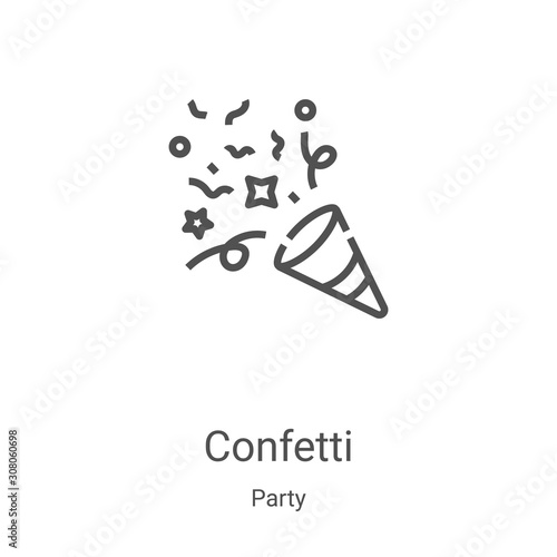 confetti icon vector from party collection. Thin line confetti outline icon vector illustration. Linear symbol for use on web and mobile apps, logo, print media