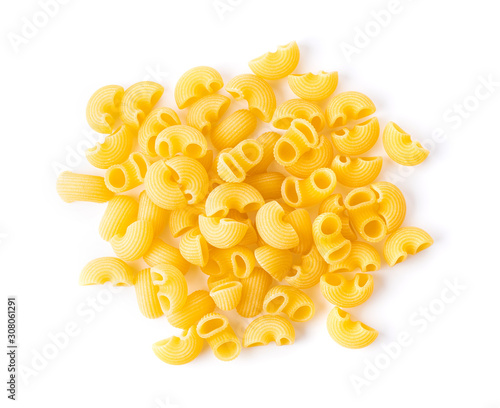 Tapeta uncooked elbow macaroni on a white background
