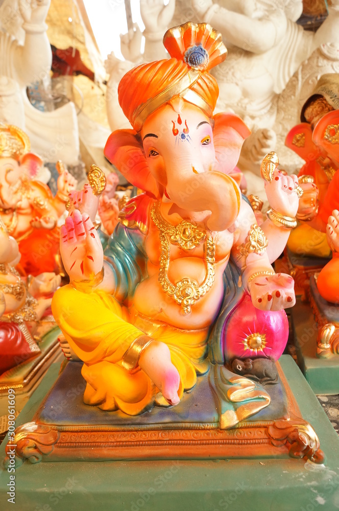 Statue of Lord Ganesha Made from plaster of Paris with color. Ready for Lord Ganesha colorful Statue for Ganesha festival