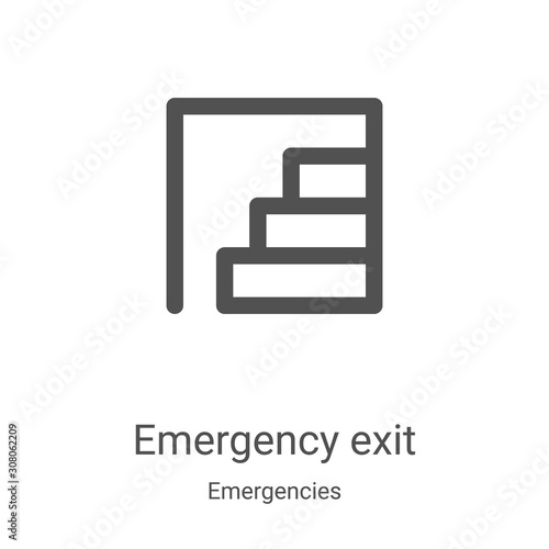Emergency exit icon vector from emergencies collection. Thin line Emergency exit outline icon vector illustration. Linear symbol for use on web and mobile apps, logo, print media