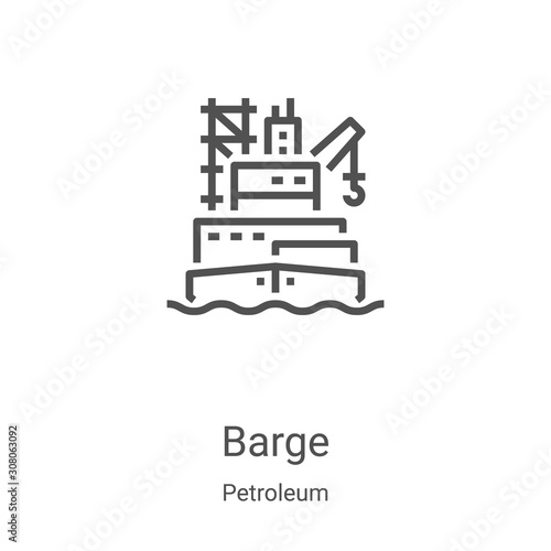 barge icon vector from petroleum collection. Thin line barge outline icon vector illustration. Linear symbol for use on web and mobile apps, logo, print media