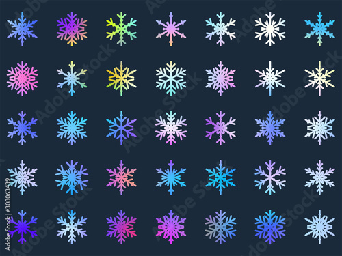 Big bundle set of vector doodle colorful snowflakes