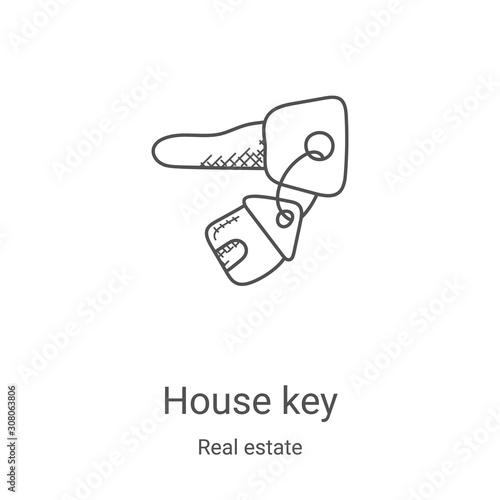 house key icon vector from real estate collection. Thin line house key outline icon vector illustration. Linear symbol for use on web and mobile apps, logo, print media