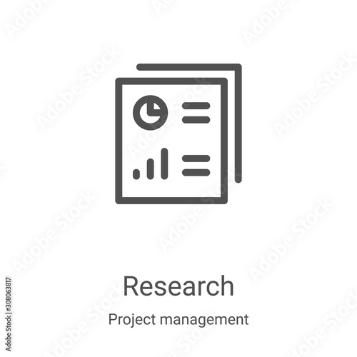 research icon vector from project management collection. Thin line research outline icon vector illustration. Linear symbol for use on web and mobile apps, logo, print media