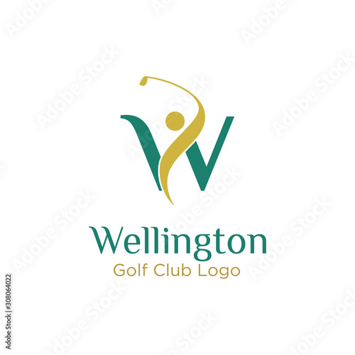 initial W golf with golfer icon vector logo design illustration. letter W symbol icon