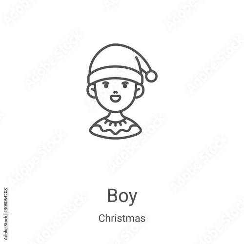 boy icon vector from christmas collection. Thin line boy outline icon vector illustration. Linear symbol for use on web and mobile apps, logo, print media