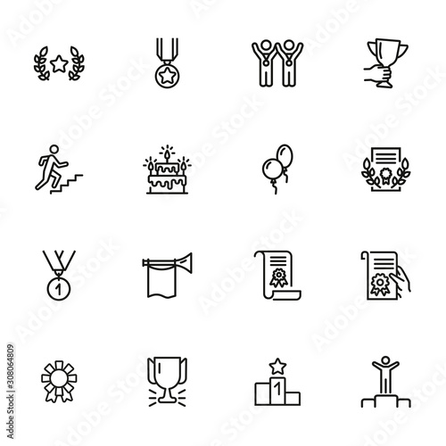 Success line icon set. Winners, leader, award. Celebration concept. Can be used for topics like holiday, congrats, ceremony