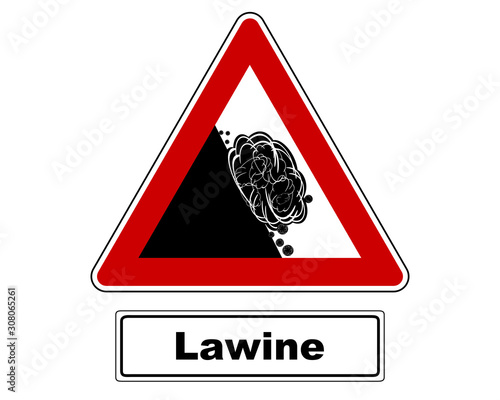 Warnschild mit Lawine