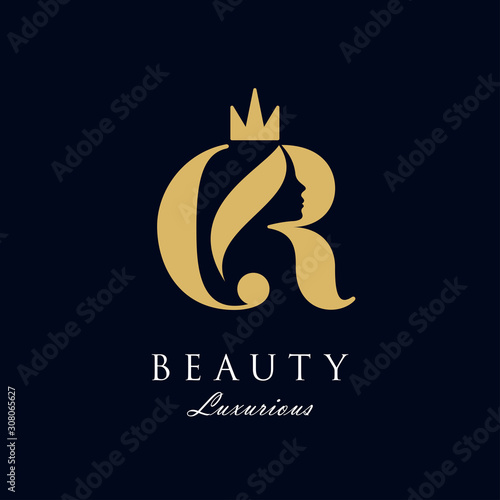 initial C R luxury beauty queen woman face with crown logo design vector inspiration. consisting of a entwined C and R with lady face on negative space with crown.