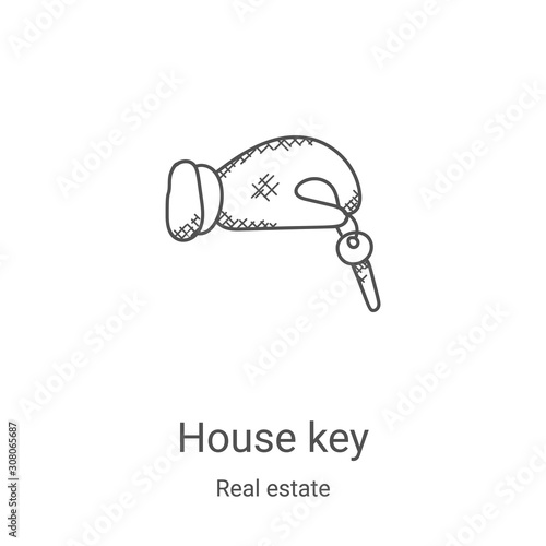 house key icon vector from real estate collection. Thin line house key outline icon vector illustration. Linear symbol for use on web and mobile apps, logo, print media