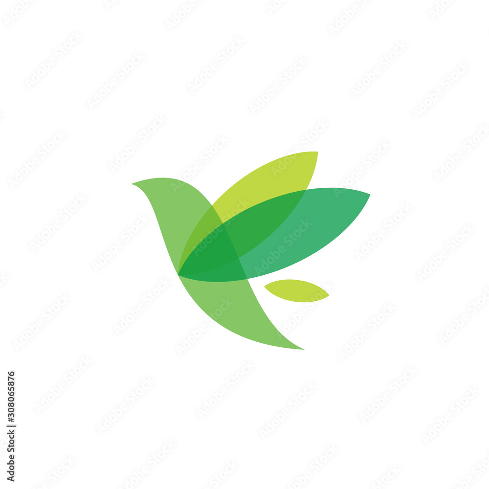 geometric flying bird logo design vector template illustration. green bird icon concept