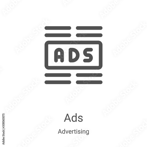 ads icon vector from advertising collection. Thin line ads outline icon vector illustration. Linear symbol for use on web and mobile apps, logo, print media